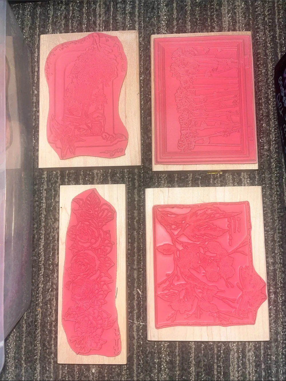 Set of 4 Floral Wood Rubber Scrapbooking Stamps 4 pc Lot 376